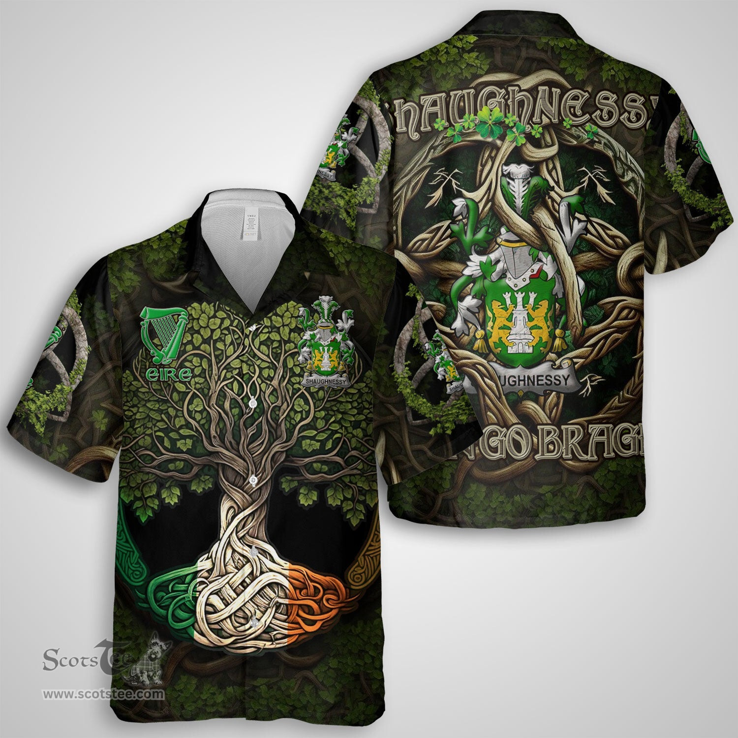ScotsTee Shop Irish Shaughnessy or O Shaughnessy Coat of Arms Irish Shirt Family Crest Irish Is My Root Short Sleeve Shirt