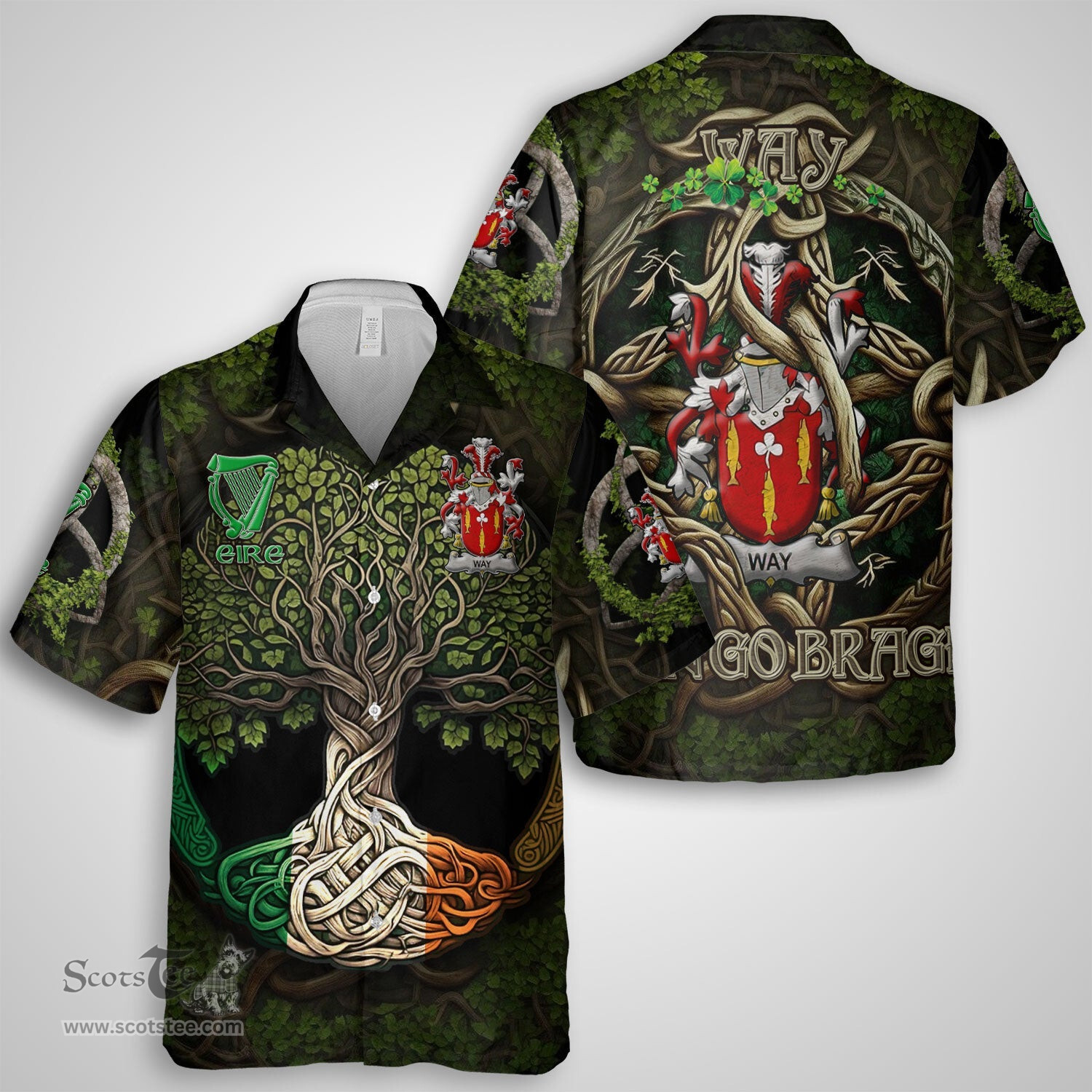 ScotsTee Shop Irish Way Coat of Arms Irish Shirt Family Crest Irish Is My Root Short Sleeve Shirt