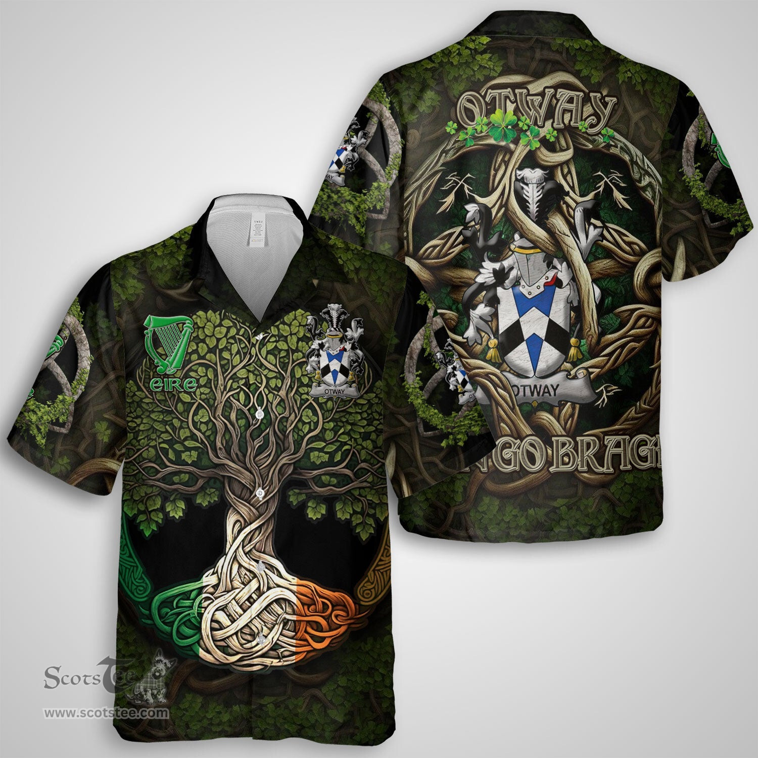 ScotsTee Shop Irish Otway Coat of Arms Irish Shirt Family Crest Irish Is My Root Short Sleeve Shirt