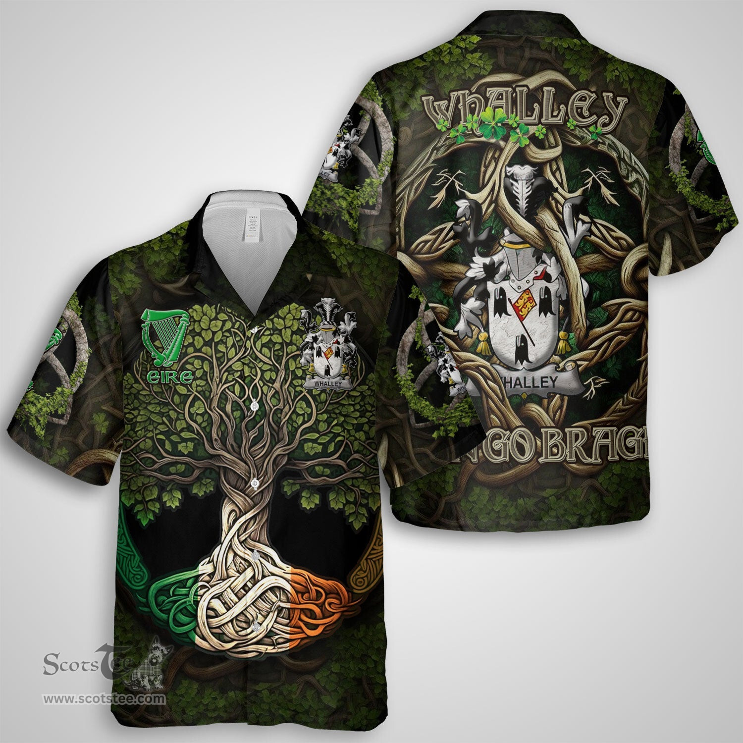 ScotsTee Shop Irish Whalley Coat of Arms Irish Shirt Family Crest Irish Is My Root Short Sleeve Shirt