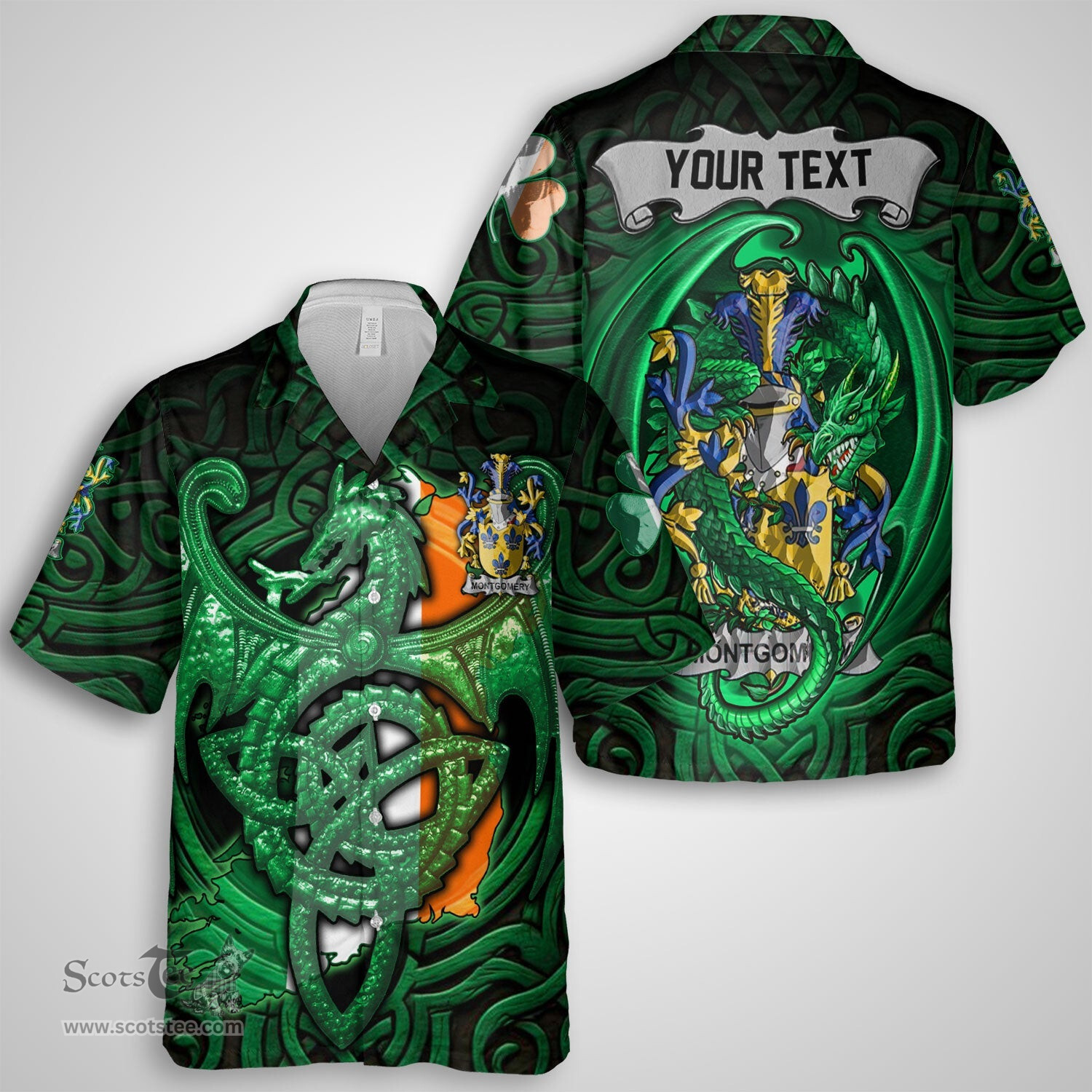 ScotsTee Shop Irish Montgomery Coat of Arms Irish Shirt Family Crest Green Dragon Of Ireland Short Sleeve Shirt
