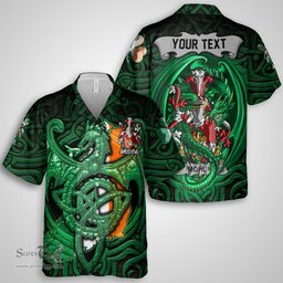 ScotsTee Shop Irish Mohun or Mohan Coat of Arms Irish Shirt Family Crest Green Dragon Of Ireland Short Sleeve Shirt