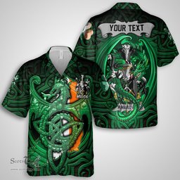 ScotsTee Shop Irish Rawlins Coat of Arms Irish Shirt Family Crest Green Dragon Of Ireland Short Sleeve Shirt