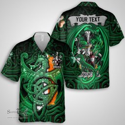 ScotsTee Shop Irish Woodford Coat of Arms Irish Shirt Family Crest Green Dragon Of Ireland Short Sleeve Shirt