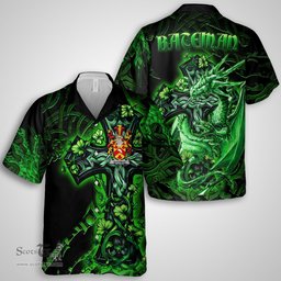 ScotsTee Shop Irish Bateman Coat of Arms Irish Shirt Family Crest Celtic Cross And Dragon Short Sleeve Shirt