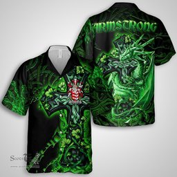ScotsTee Shop Irish Armstrong Coat of Arms Irish Shirt Family Crest Celtic Cross And Dragon Short Sleeve Shirt