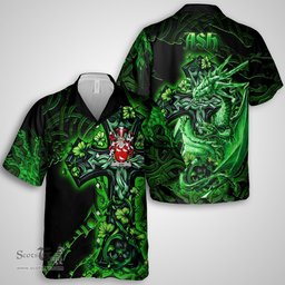 ScotsTee Shop Irish Ash Coat of Arms Irish Shirt Family Crest Celtic Cross And Dragon Short Sleeve Shirt