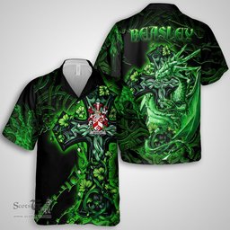 ScotsTee Shop Irish Beasley Coat of Arms Irish Shirt Family Crest Celtic Cross And Dragon Short Sleeve Shirt