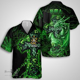 ScotsTee Shop Irish Ball Coat of Arms Irish Shirt Family Crest Celtic Cross And Dragon Short Sleeve Shirt