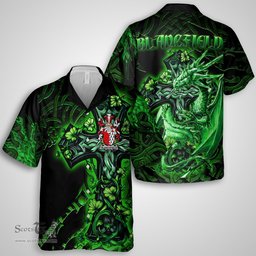 ScotsTee Shop Irish Blanchfield Coat of Arms Irish Shirt Family Crest Celtic Cross And Dragon Short Sleeve Shirt