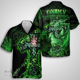 ScotsTee Shop Irish Courcy de Lord Kingsale Coat of Arms Irish Shirt Family Crest Celtic Cross And Dragon Short Sleeve Shirt