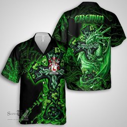 ScotsTee Shop Irish Cremin or O Cremin Coat of Arms Irish Shirt Family Crest Celtic Cross And Dragon Short Sleeve Shirt