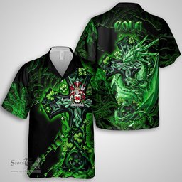 ScotsTee Shop Irish Cole Coat of Arms Irish Shirt Family Crest Celtic Cross And Dragon Short Sleeve Shirt