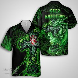 ScotsTee Shop Irish Fitz William Coat of Arms Irish Shirt Family Crest Celtic Cross And Dragon Short Sleeve Shirt