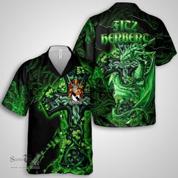 ScotsTee Shop Irish Fitz Herbert Coat of Arms Irish Shirt Family Crest Celtic Cross And Dragon Short Sleeve Shirt