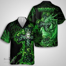 ScotsTee Shop Irish Droney or O Droney Coat of Arms Irish Shirt Family Crest Celtic Cross And Dragon Short Sleeve Shirt