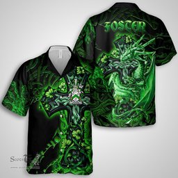 ScotsTee Shop Irish Foster Coat of Arms Irish Shirt Family Crest Celtic Cross And Dragon Short Sleeve Shirt