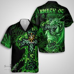 ScotsTee Shop Irish Kielty ot O Quilty Coat of Arms Irish Shirt Family Crest Celtic Cross And Dragon Short Sleeve Shirt