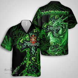ScotsTee Shop Irish Montmorency Coat of Arms Irish Shirt Family Crest Celtic Cross And Dragon Short Sleeve Shirt