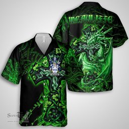 ScotsTee Shop Irish McAuliffe Coat of Arms Irish Shirt Family Crest Celtic Cross And Dragon Short Sleeve Shirt
