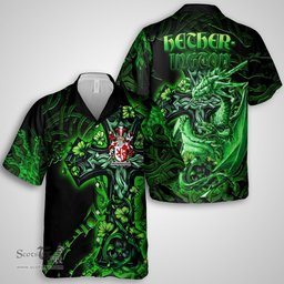 ScotsTee Shop Irish Hetherington Coat of Arms Irish Shirt Family Crest Celtic Cross And Dragon Short Sleeve Shirt