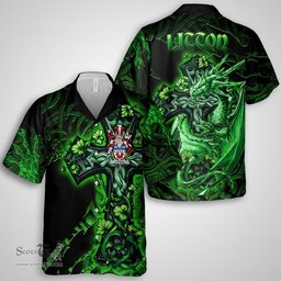 ScotsTee Shop Irish Litton Coat of Arms Irish Shirt Family Crest Celtic Cross And Dragon Short Sleeve Shirt