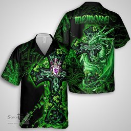 ScotsTee Shop Irish McMore or More Coat of Arms Irish Shirt Family Crest Celtic Cross And Dragon Short Sleeve Shirt