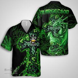 ScotsTee Shop Irish Margetson Coat of Arms Irish Shirt Family Crest Celtic Cross And Dragon Short Sleeve Shirt