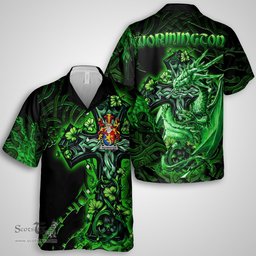 ScotsTee Shop Irish Wormington Coat of Arms Irish Shirt Family Crest Celtic Cross And Dragon Short Sleeve Shirt