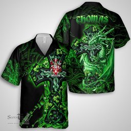 ScotsTee Shop Irish Thomas Coat of Arms Irish Shirt Family Crest Celtic Cross And Dragon Short Sleeve Shirt