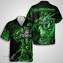 ScotsTee Shop Irish Woodbourne Coat of Arms Irish Shirt Family Crest Celtic Cross And Dragon Short Sleeve Shirt