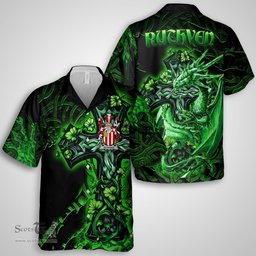 ScotsTee Shop Irish Ruthven Coat of Arms Irish Shirt Family Crest Celtic Cross And Dragon Short Sleeve Shirt