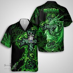 ScotsTee Shop Irish Myers Coat of Arms Irish Shirt Family Crest Celtic Cross And Dragon Short Sleeve Shirt