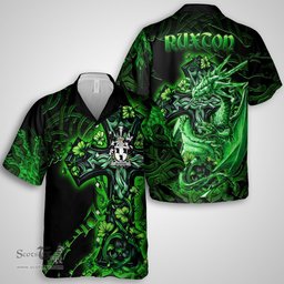 ScotsTee Shop Irish Ruxton Coat of Arms Irish Shirt Family Crest Celtic Cross And Dragon Short Sleeve Shirt