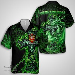 ScotsTee Shop Irish Quartermaines Coat of Arms Irish Shirt Family Crest Celtic Cross And Dragon Short Sleeve Shirt