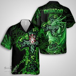 ScotsTee Shop Irish Newton Coat of Arms Irish Shirt Family Crest Celtic Cross And Dragon Short Sleeve Shirt