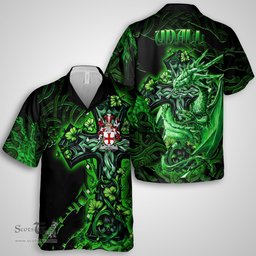 ScotsTee Shop Irish Udall Coat of Arms Irish Shirt Family Crest Celtic Cross And Dragon Short Sleeve Shirt