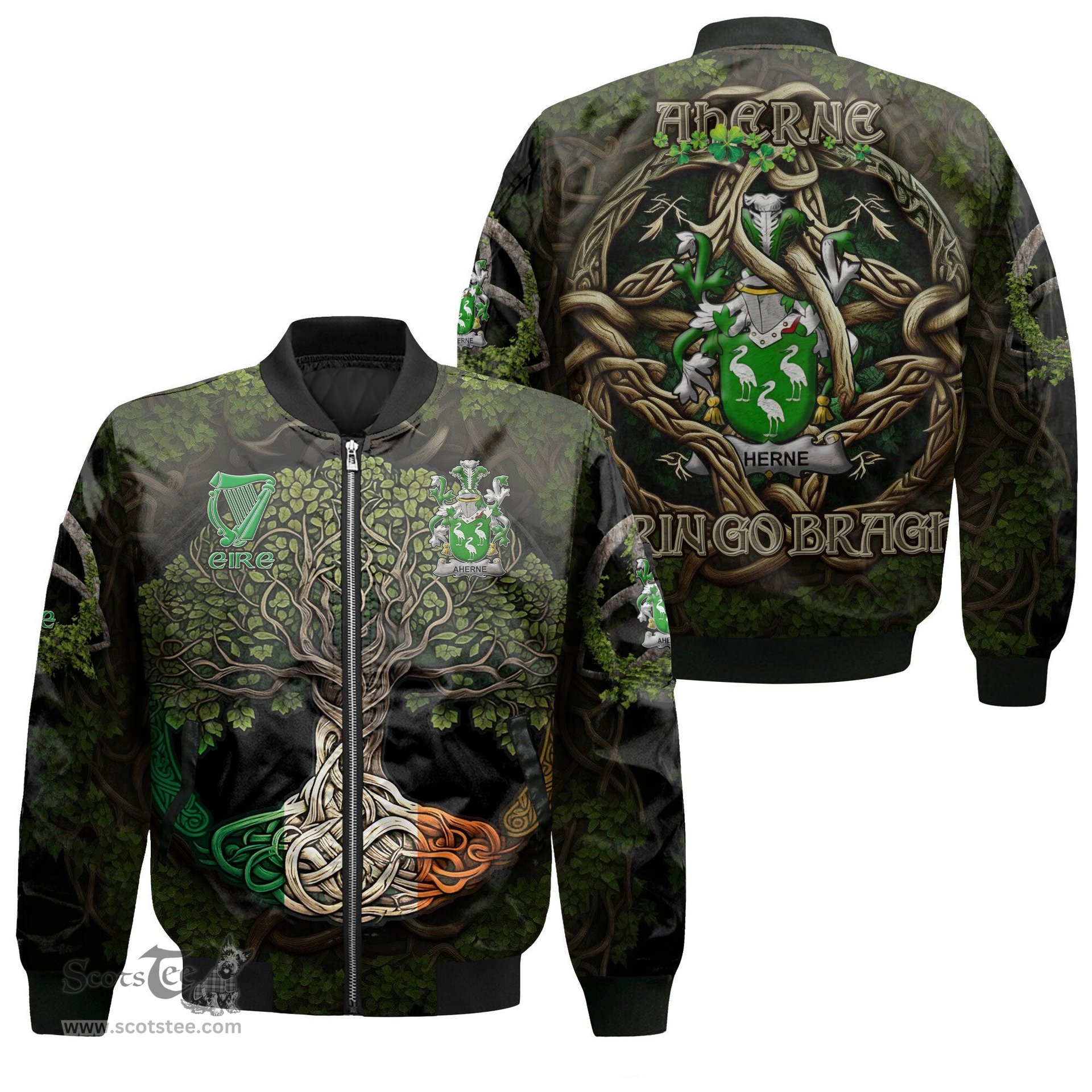 ScotsTee Shop Irish Aherne or Mulhern Coat of Arms Irish Jacket Family Crest Irish Is My Root Bomber Jacket