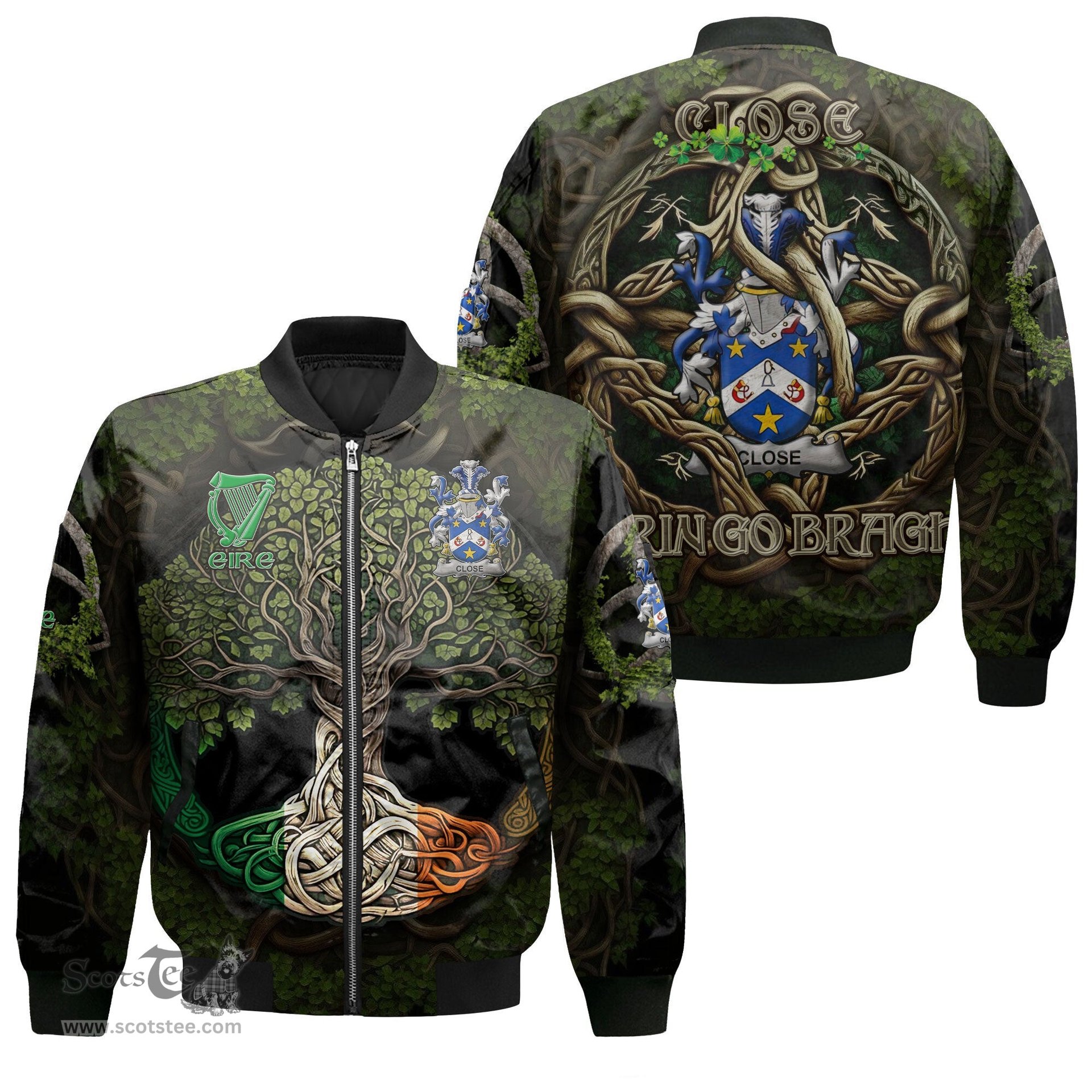 ScotsTee Shop Irish Close Coat of Arms Irish Jacket Family Crest Irish Is My Root Bomber Jacket