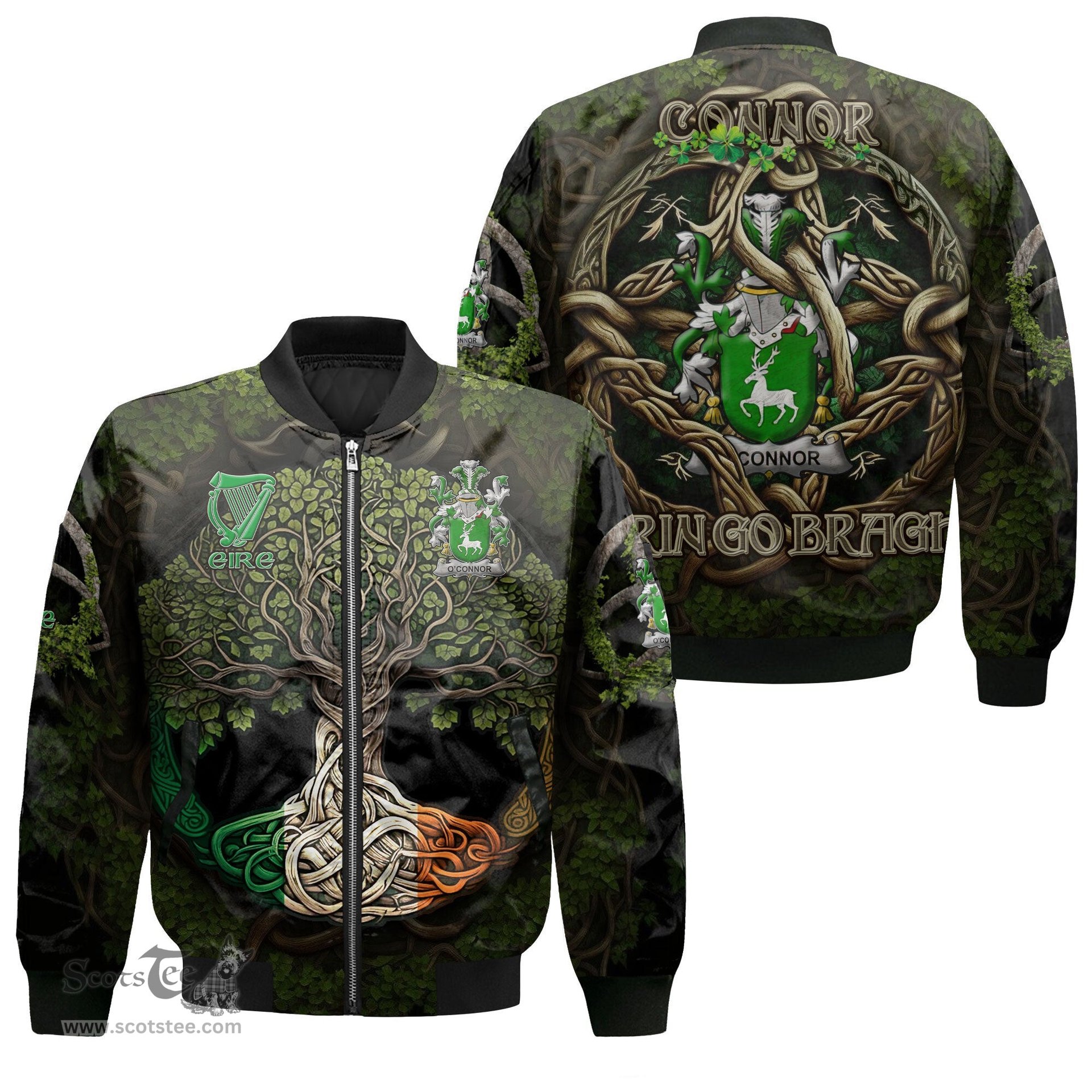 ScotsTee Shop Irish Connor or O Connor Corcomroe Coat of Arms Irish Jacket Family Crest Irish Is My Root Bomber Jacket
