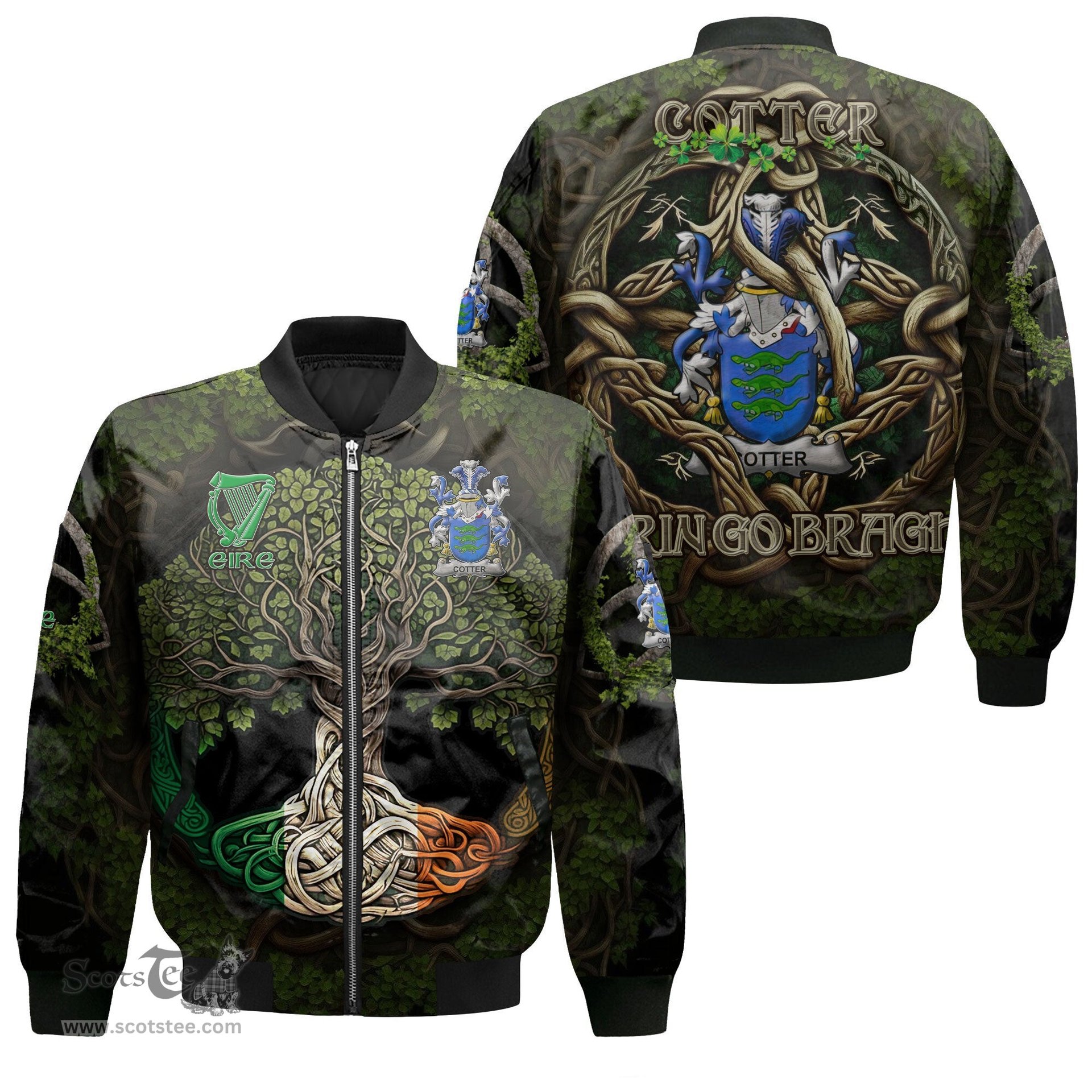 ScotsTee Shop Irish Cotter or MacCotter Coat of Arms Irish Jacket Family Crest Irish Is My Root Bomber Jacket