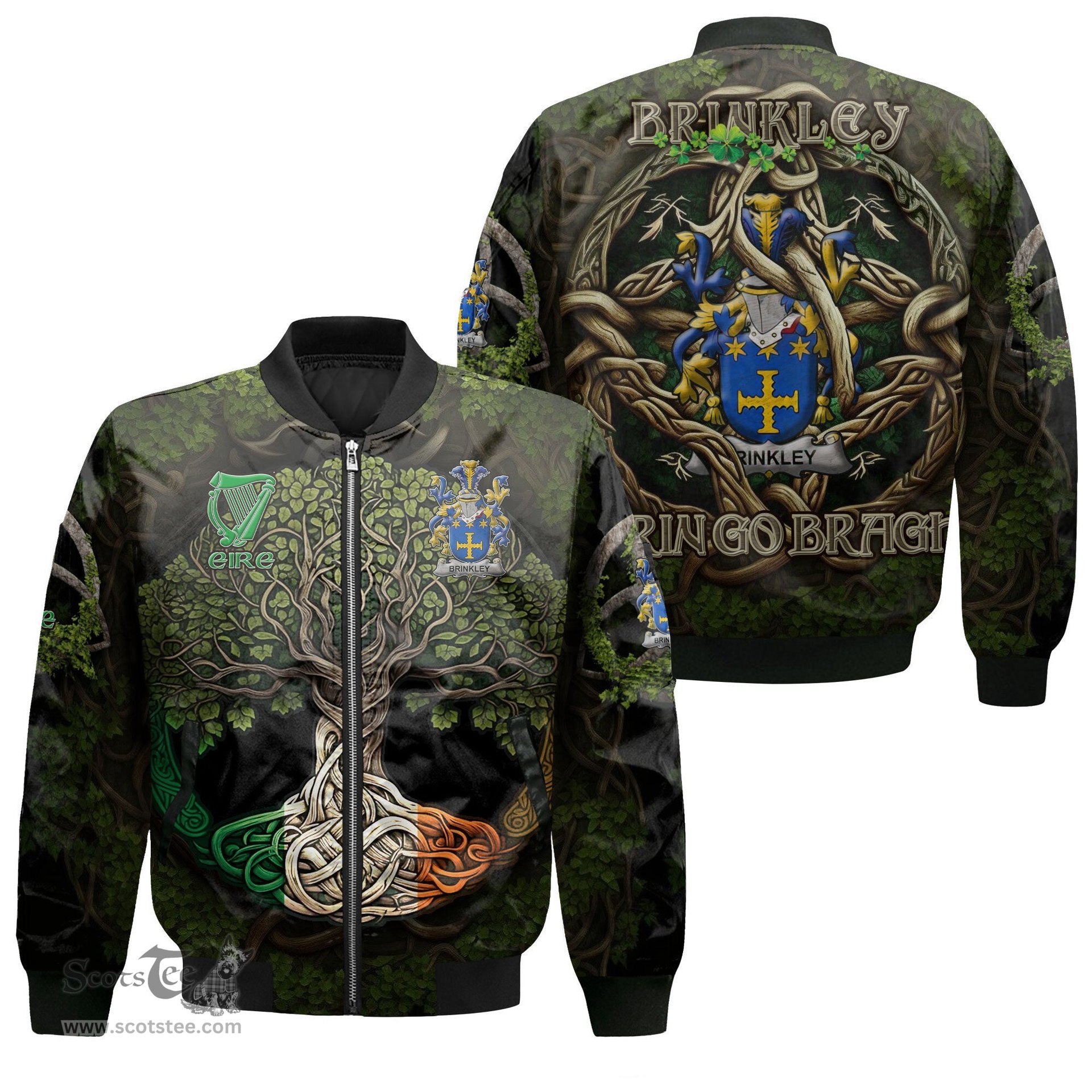 ScotsTee Shop Irish Brinkley Coat of Arms Irish Jacket Family Crest Irish Is My Root Bomber Jacket