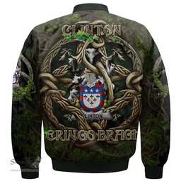ScotsTee Shop Irish Clinton Coat of Arms Irish Jacket Family Crest Irish Is My Root Bomber Jacket