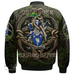 ScotsTee Shop Irish Coppinger Coat of Arms Irish Jacket Family Crest Irish Is My Root Bomber Jacket