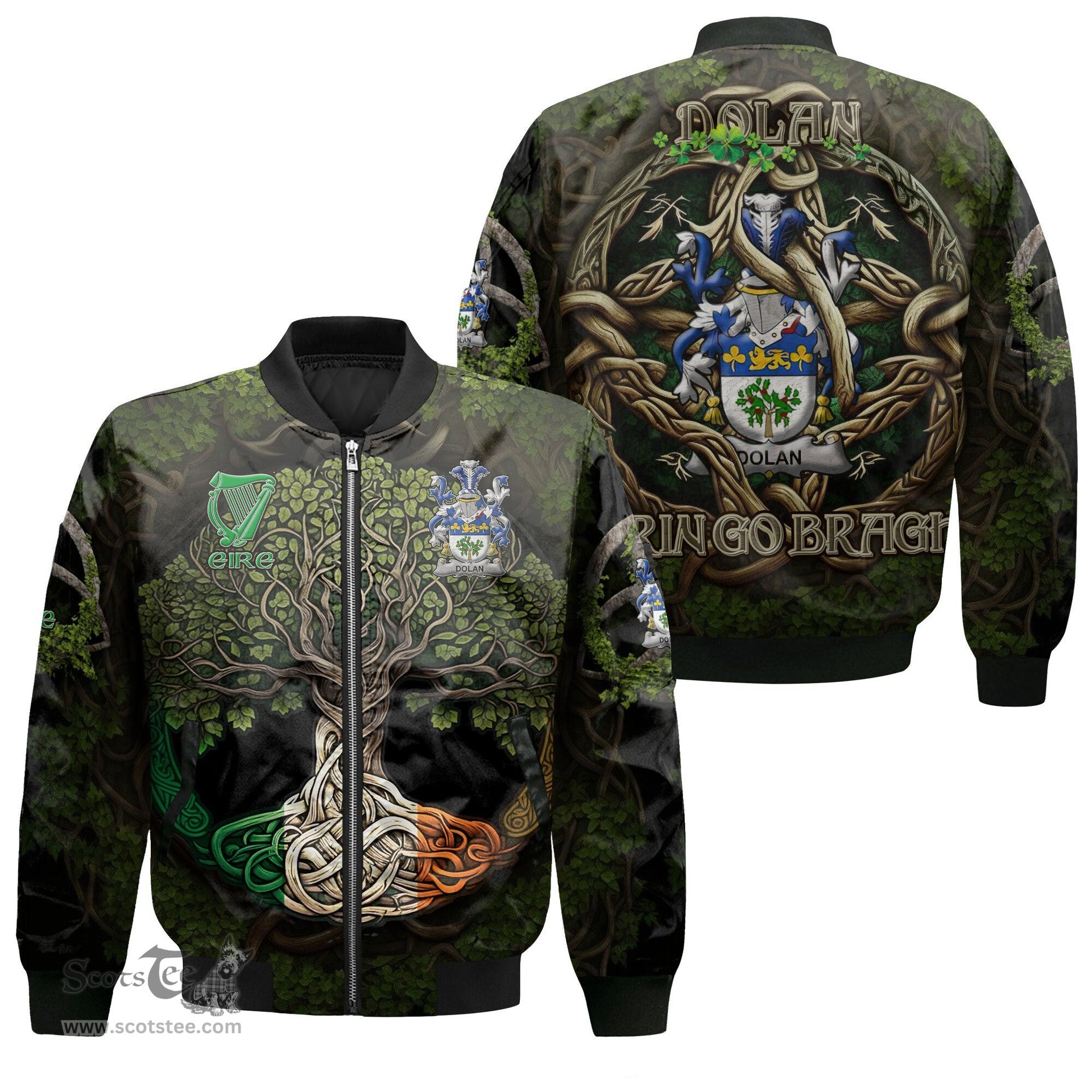 ScotsTee Shop Irish Dolan or O Dolan Coat of Arms Irish Jacket Family Crest Irish Is My Root Bomber Jacket