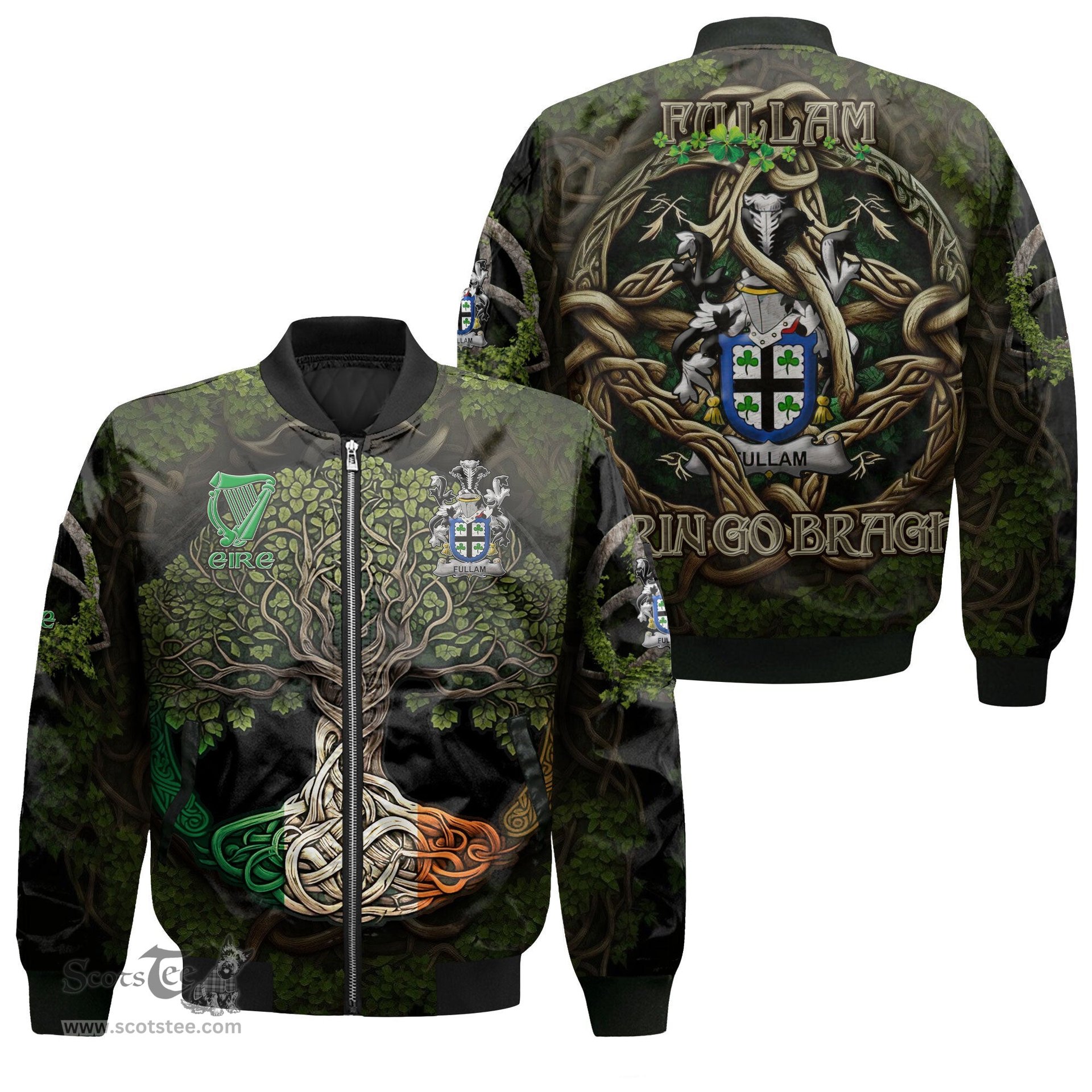 ScotsTee Shop Irish Fullam Coat of Arms Irish Jacket Family Crest Irish Is My Root Bomber Jacket