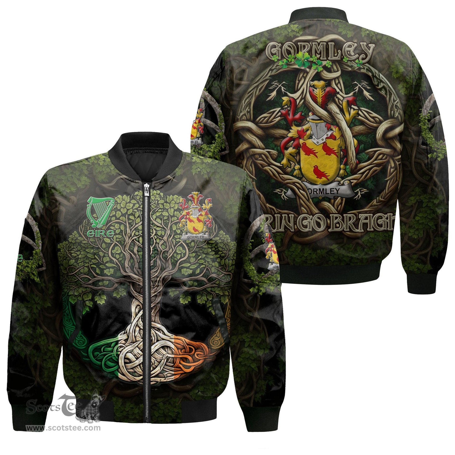 ScotsTee Shop Irish Gormley or O Gormley Coat of Arms Irish Jacket Family Crest Irish Is My Root Bomber Jacket
