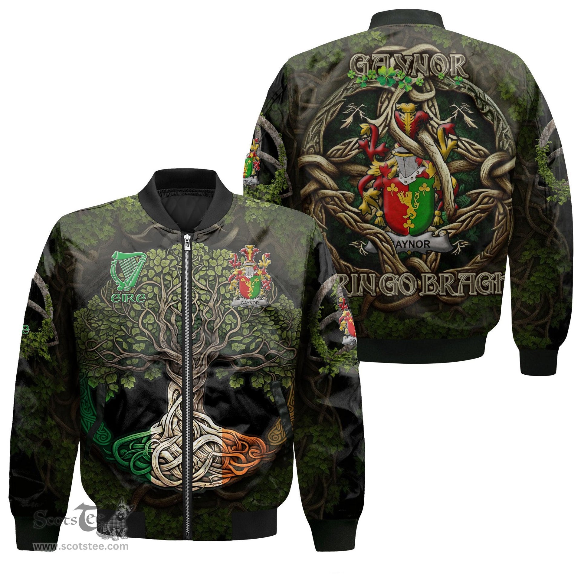 ScotsTee Shop Irish Gaynor or McGaynor Coat of Arms Irish Jacket Family Crest Irish Is My Root Bomber Jacket