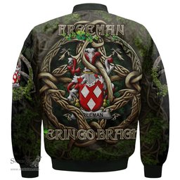 ScotsTee Shop Irish Freeman Coat of Arms Irish Jacket Family Crest Irish Is My Root Bomber Jacket