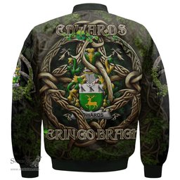 ScotsTee Shop Irish Edwards Coat of Arms Irish Jacket Family Crest Irish Is My Root Bomber Jacket